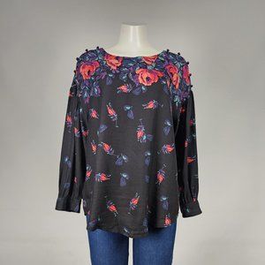 Maeve Floral Long Sleeve Button Detail Blouse Size L